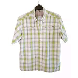 Eddie Bauer Adventure Button Front Shirt Plaid Short Sleeves Green Mens XL